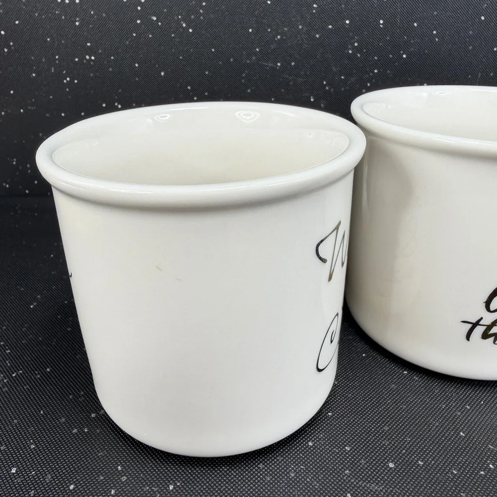 Pottery Barn White Ceramic Mugs Set Warm & Cozy Enjoy The Little Things 2pc